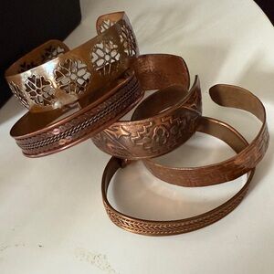 Set of Five Copper Tone Cuff Bracelets Adjustable